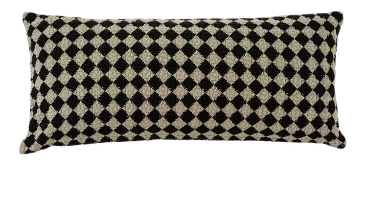 Black and white checkered woven pillow 