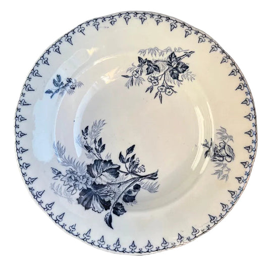 Set of 4 Antique French Navy Blue Deep Plates