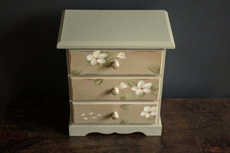 Vintage English Floral Hand Painted Tabletop Dresser