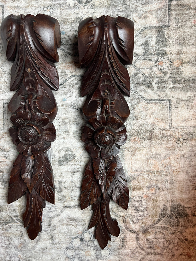 Single Carved Wood Black Forest Walnut Corbel Architectural Salvage Piece