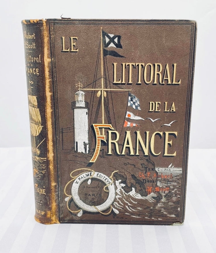 Large Antique French Book, Coast of France, 1884