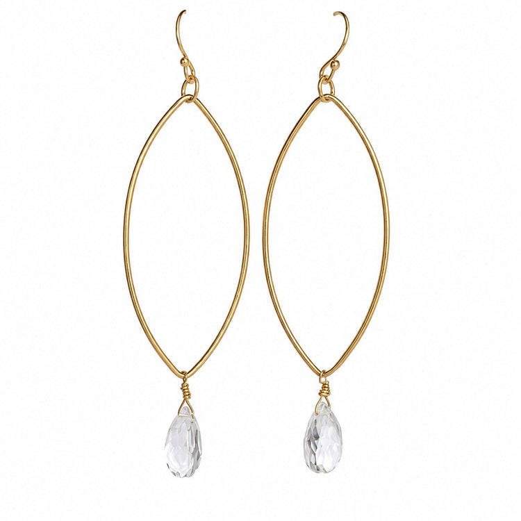 Crystal Clear Quartz Gold Drop Earrings