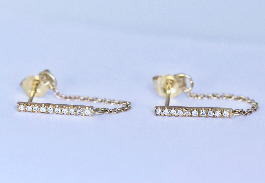 14K Diamond Bar Chain Earrings | AVIE collection Fine Jewelry