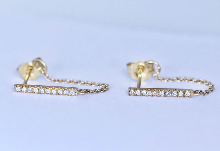 14K Diamond Bar Chain Earrings | AVIE collection Fine Jewelry