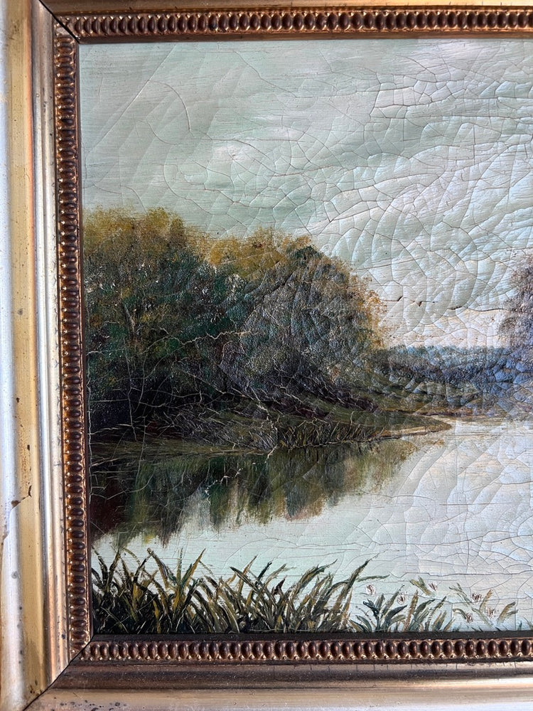 Antique 1800's Shabby Framed Original Landscape Oil Painting |  FOR RESTORATION