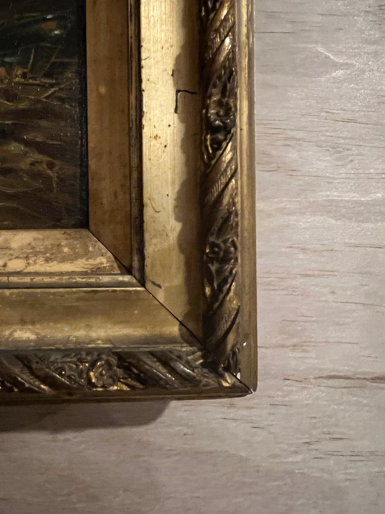 Moody Antique Still Life Oil Painting, Chickens