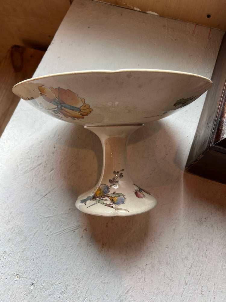 Antique French Ironstone PolyChrome Floral Compote