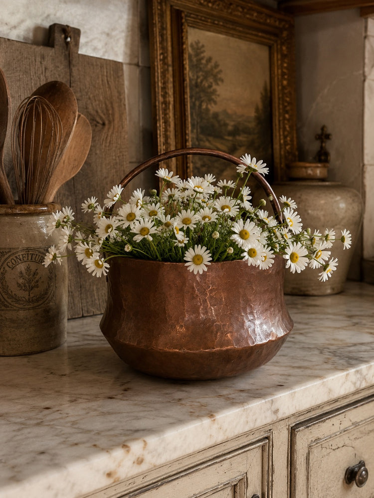 Antique Hammered Copper Cauldron