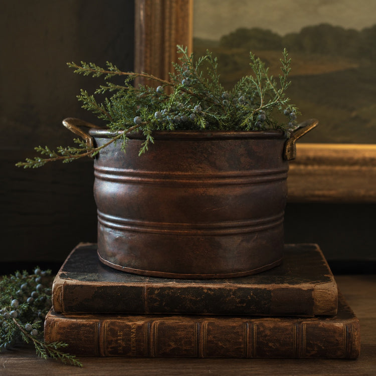 Antique Oval Copper Planter Bucket