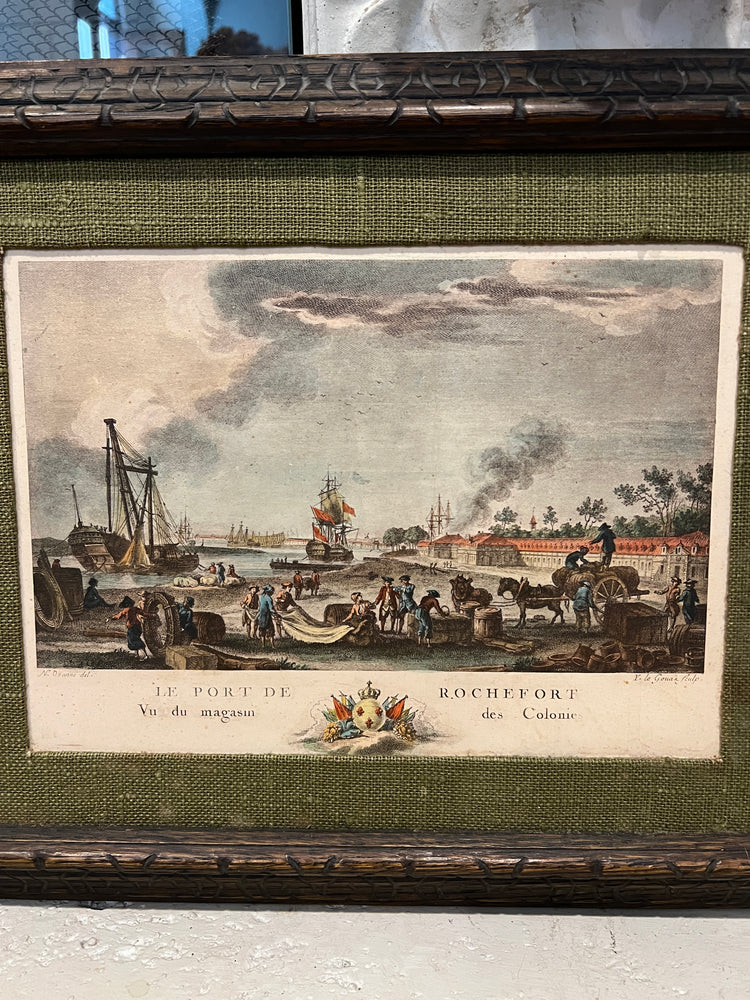 Framed French Lithograph Port of Rochefort, France