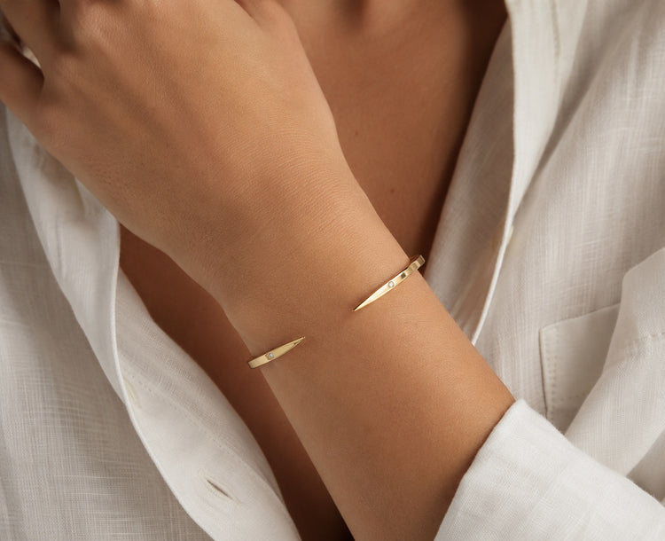 14K Gold Diamond Spike Cuff Bracelet