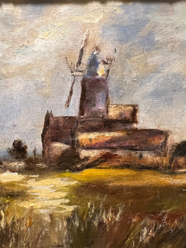 Antique French Windmill Oil Painting