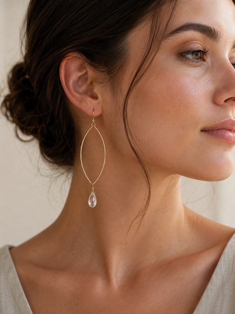 Genuine Citrine and Gold Drop Hoop Earrings