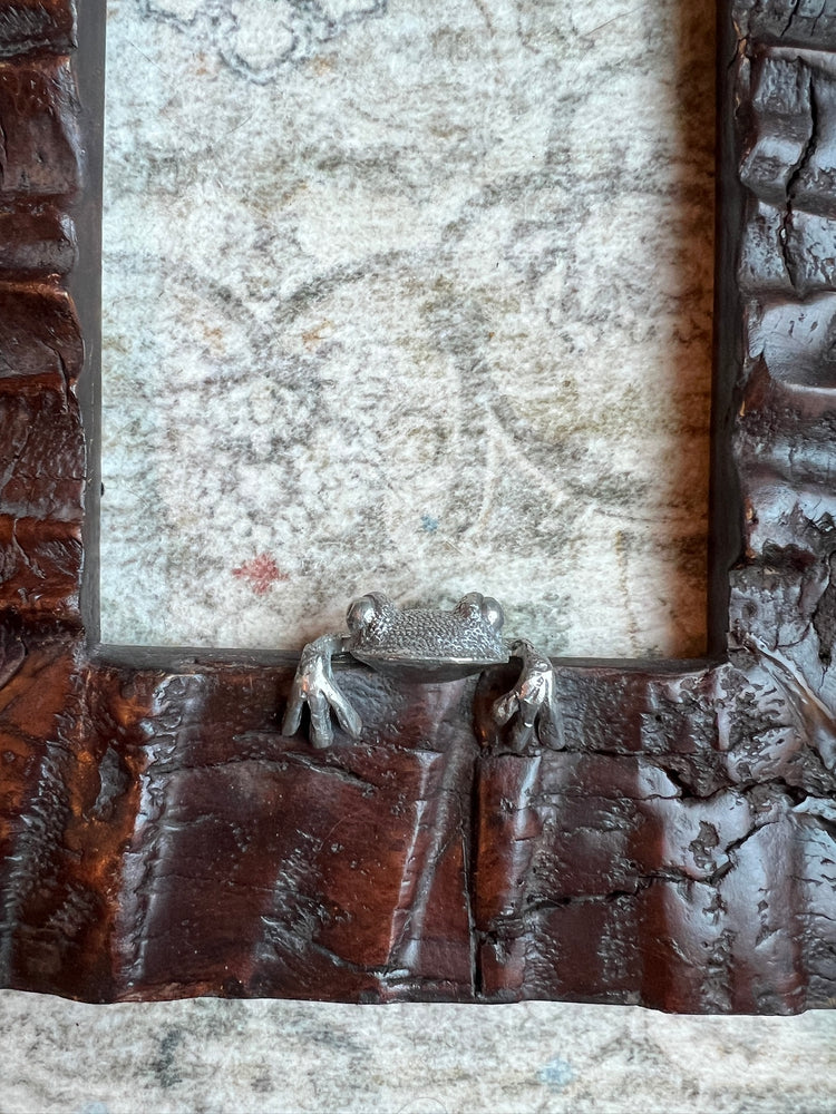 Vintage Wood Frame with Silver Frog