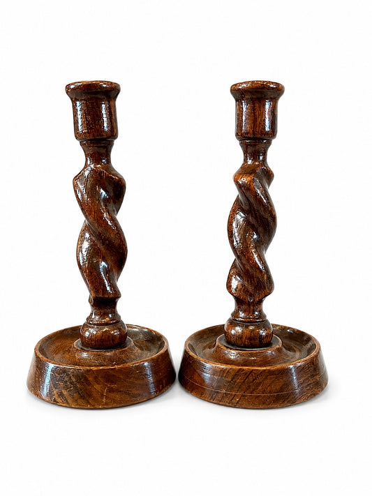 English Antique Barley Twist Candlesticks