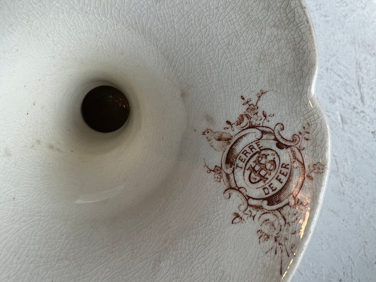 Antique French Ironstone PolyChrome Floral Compote