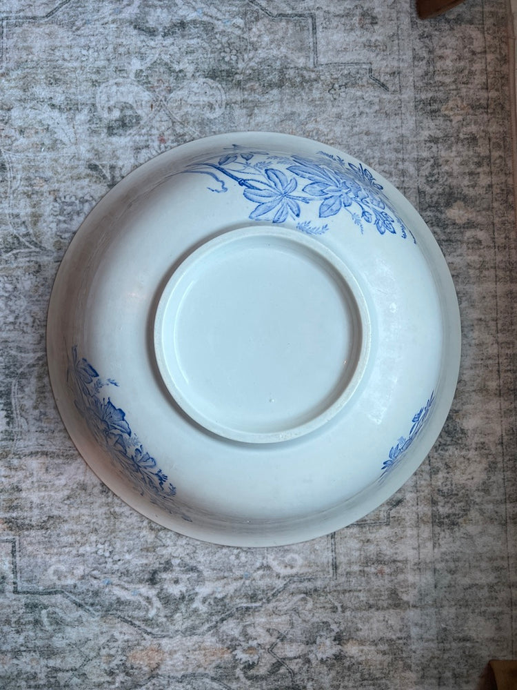 Large Vintage French Blue and White Terre de Fer Bowl