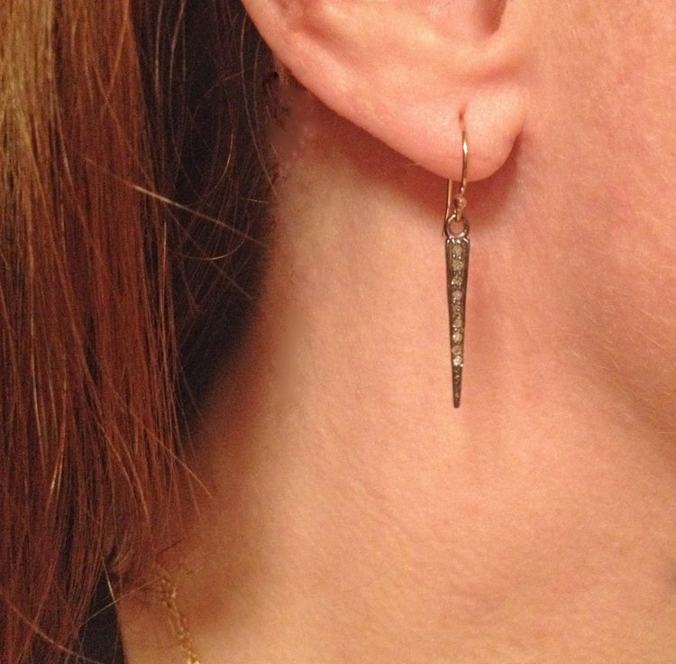 Blackened Sterling Silver Diamond Spike Earrings