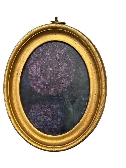 Moody Purple Hydrangea Painting in Vintage Gold Frame