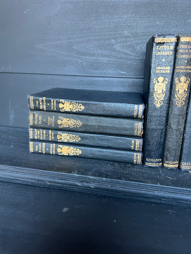 Set of 3 Antique Black Leather Collins Books