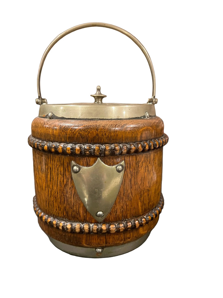 Vintage Edwardian English Wood Biscuit Barrel