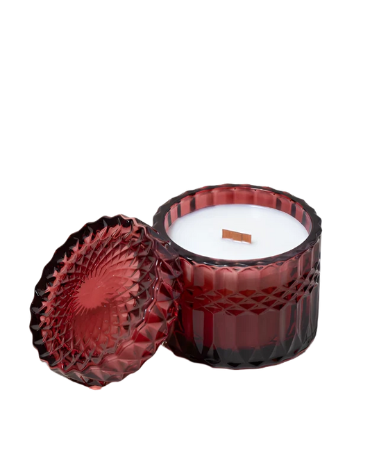 Garnet Vintage Style Glass Wooden Wick Candle