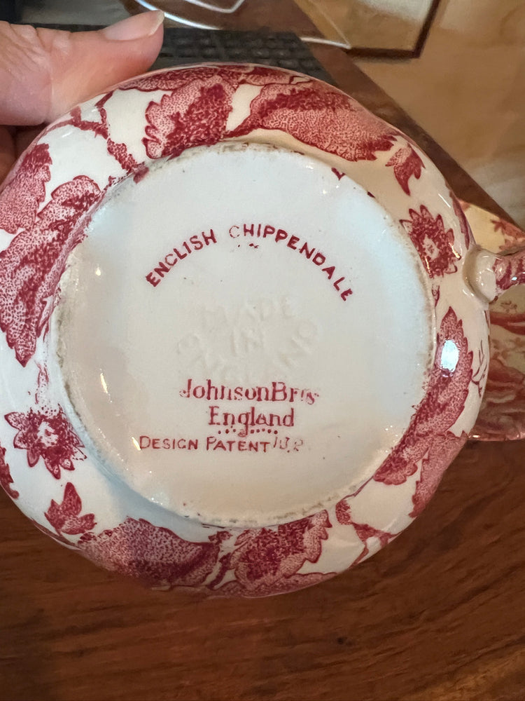 Flat Cream Soup Bowl & Saucer Set English Chippendale Red by JOHNSON BROTHERS