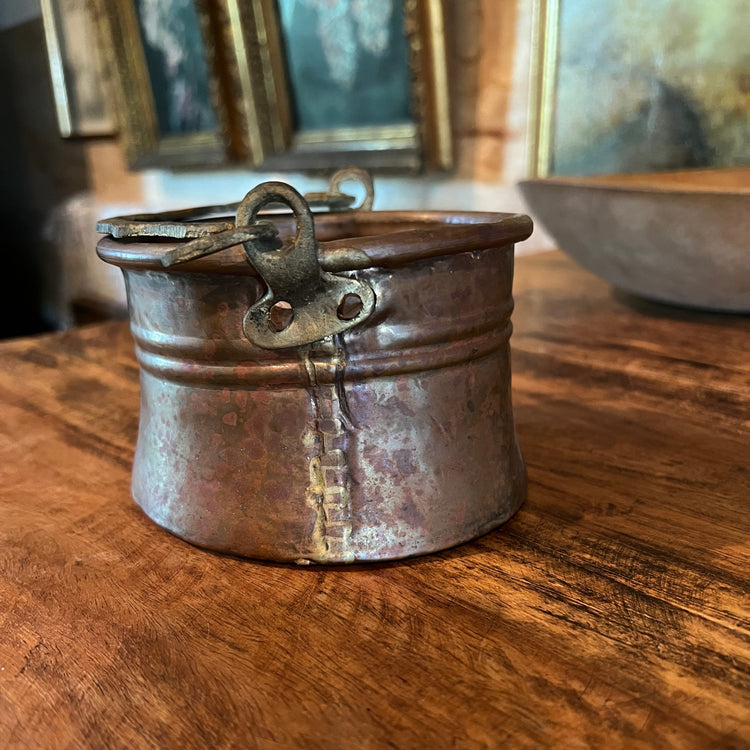 Small Primitive Antique Copper Cauldron