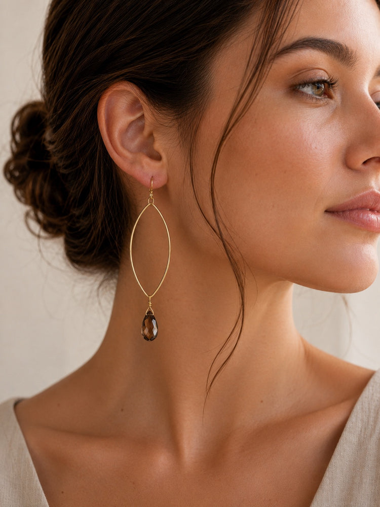 Brown Quartz Gold Drop Earrings