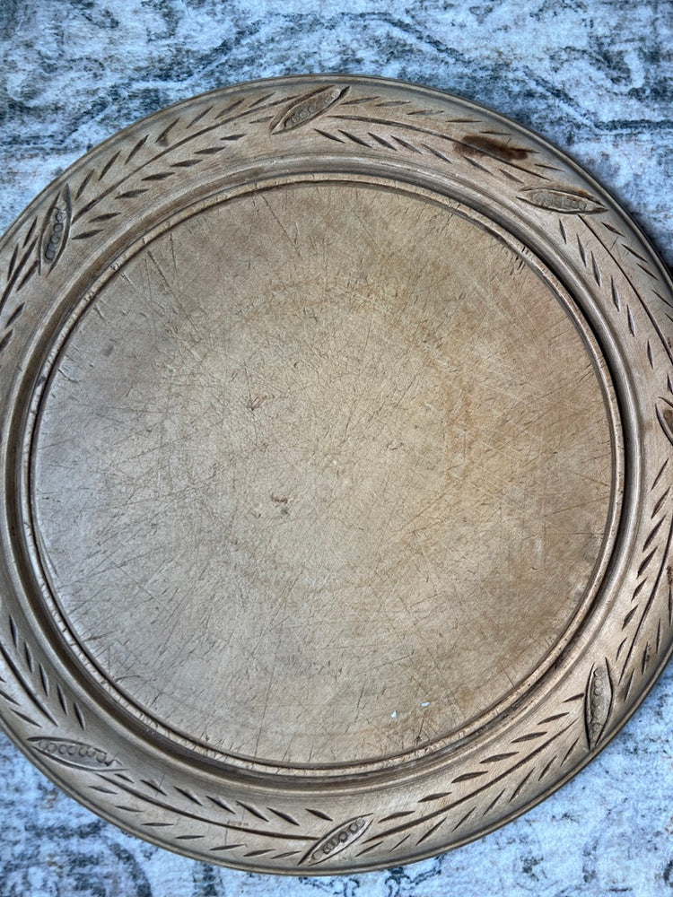 Antique Vintage English Round Bread Board - Wheat