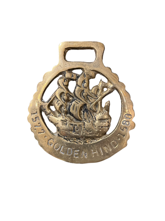 Antique Brass Horse Medallion - Ship