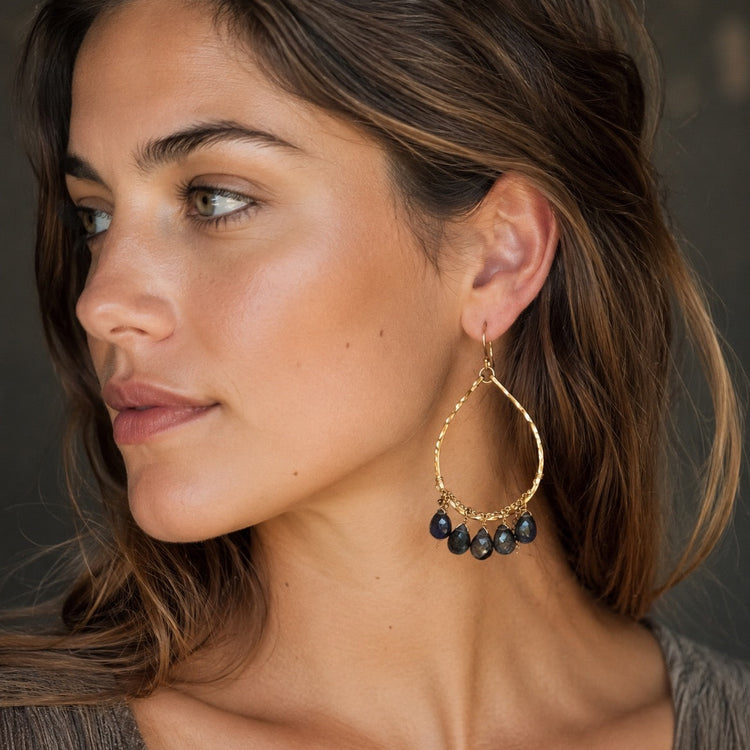 Iolite Gold Chandelier Hoop Earrings