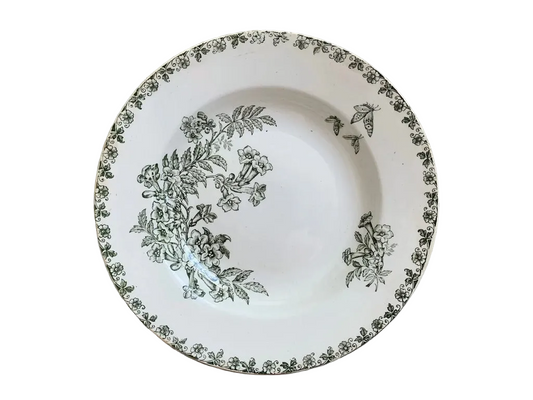 Antique French Green Butterfly Transferware Plate