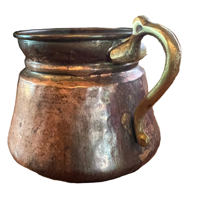 Small Antique Hammered Copper Cup w/ Brass Handle