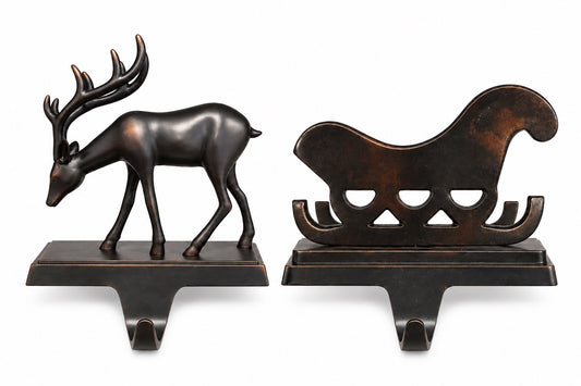 Vintage Metal Holiday Stocking Holders - Deer or Sleigh