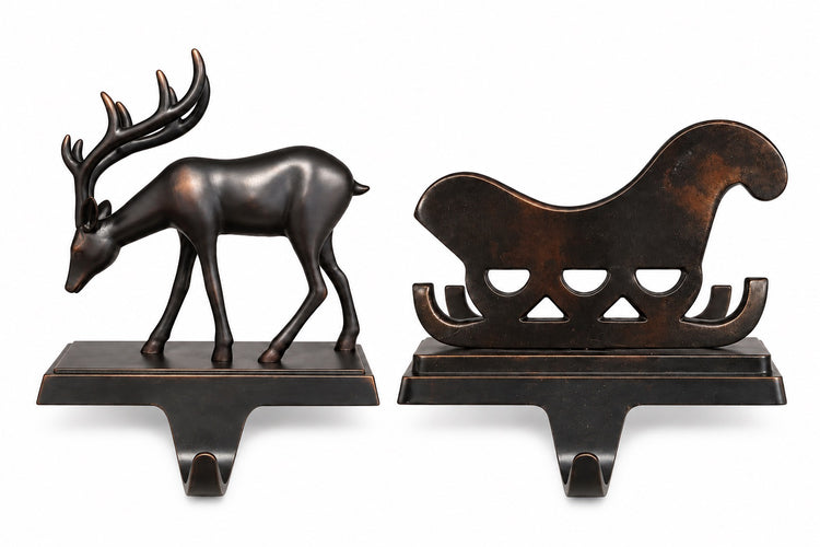 Vintage Metal Holiday Stocking Holders - Deer or Sleigh