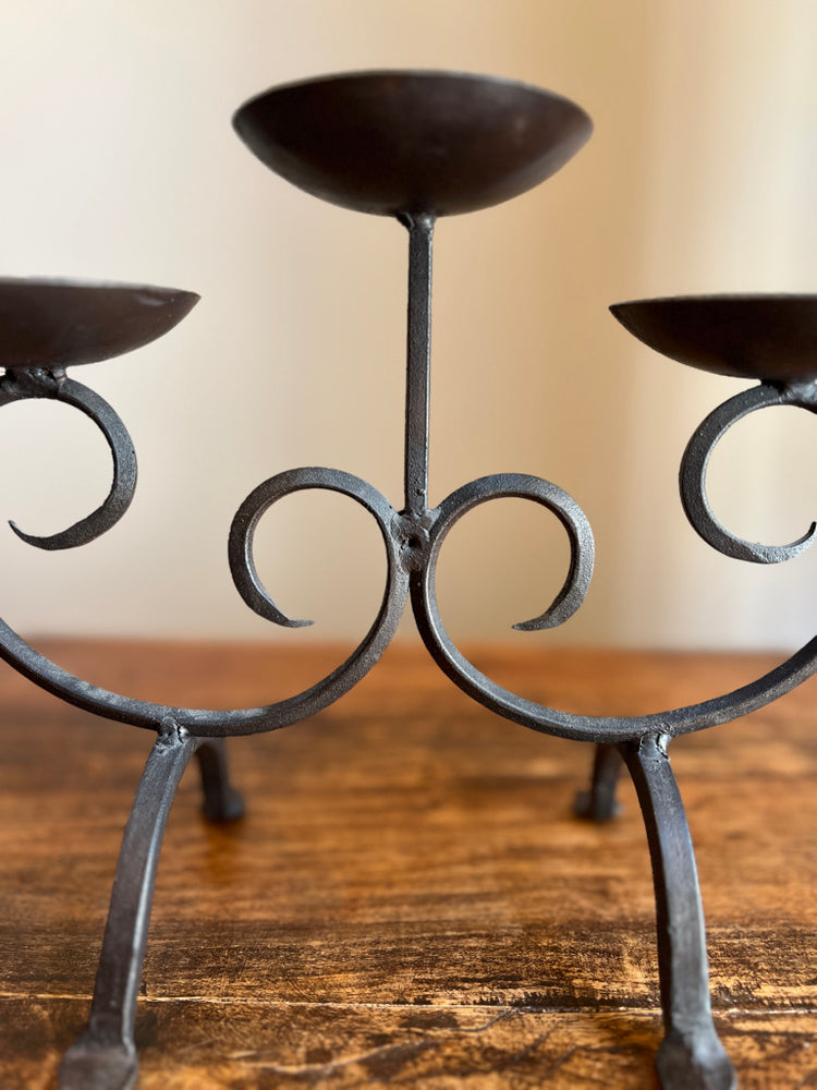 Vintage Black Metal Candelabras - Set of 2