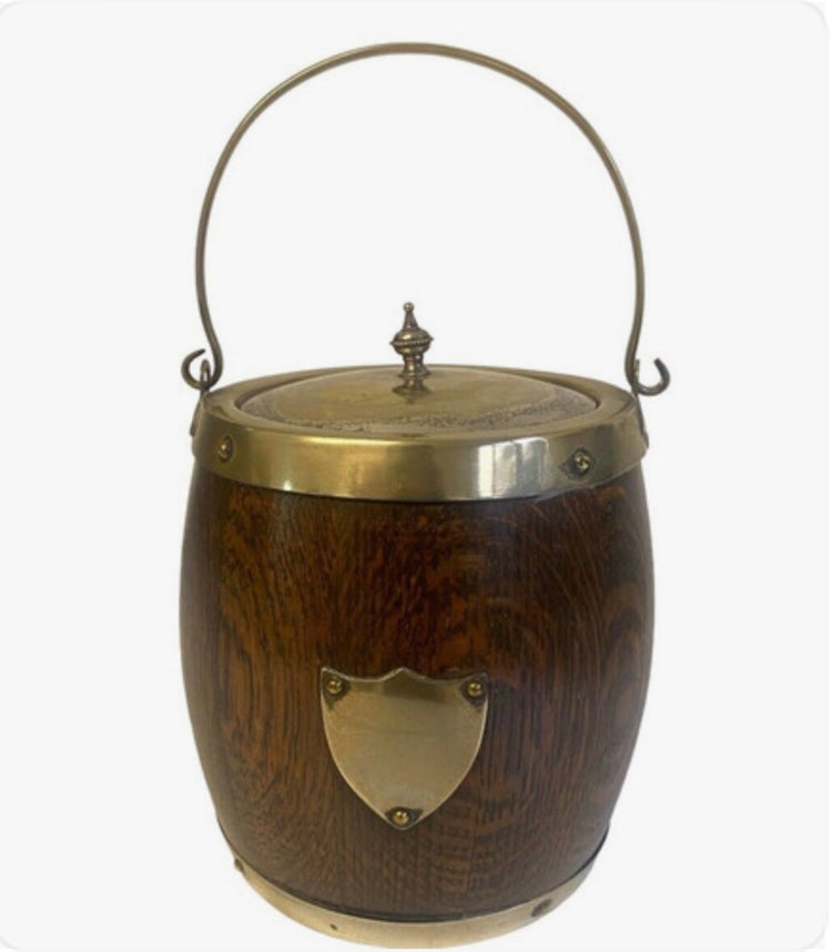 Vintage Edwardian English Wood Biscuit Barrel