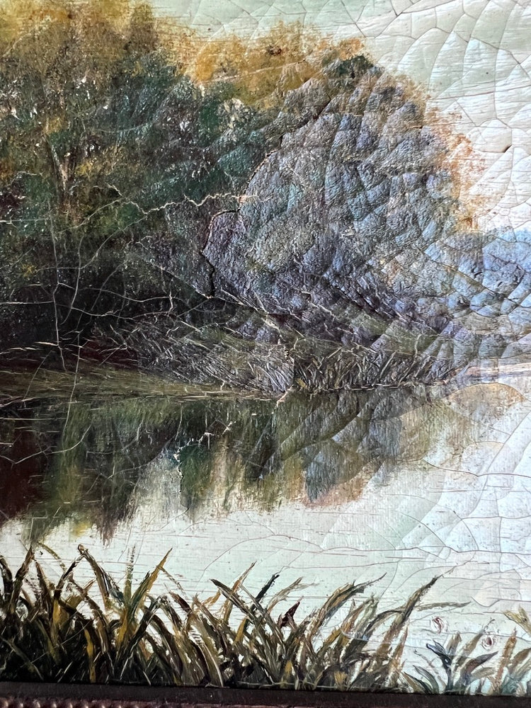 Antique 1800's Shabby Framed Original Landscape Oil Painting |  FOR RESTORATION