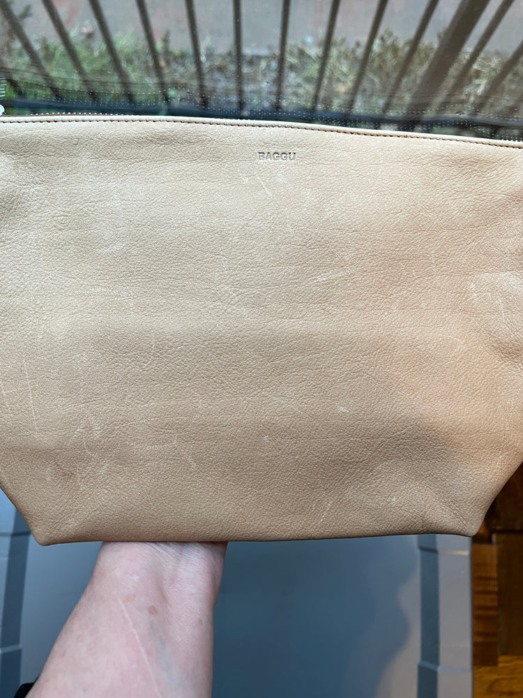 Baggu Leather Large Stash Clutch, Saddle