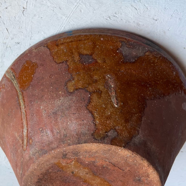 Antique Primitive French Stoneware Redware Tian Bowl