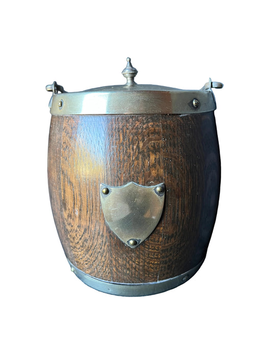 Vintage Edwardian English Wood Biscuit Barrel