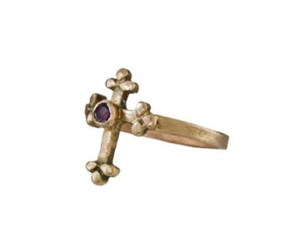 14K Gold Ruby Cross Ring