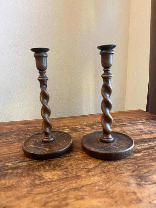 English Antique Barley Twist Candlesticks