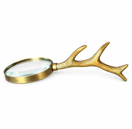 Vintage Solid Brass Antler Magnifying Glass