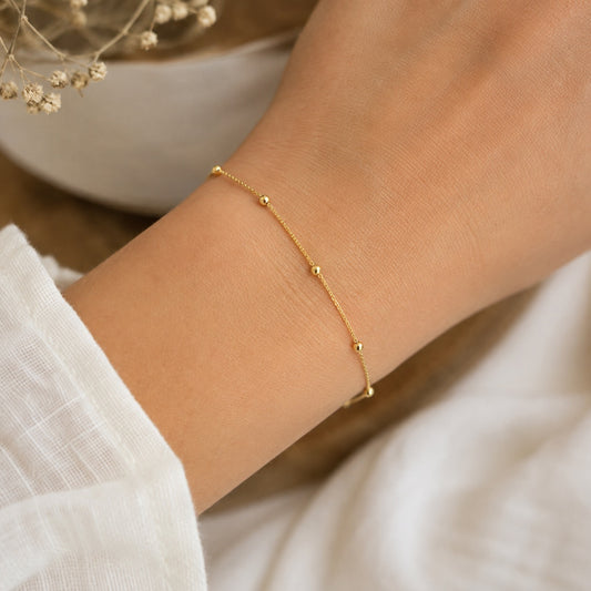 14K Gold Bead Station Chain Bracelet