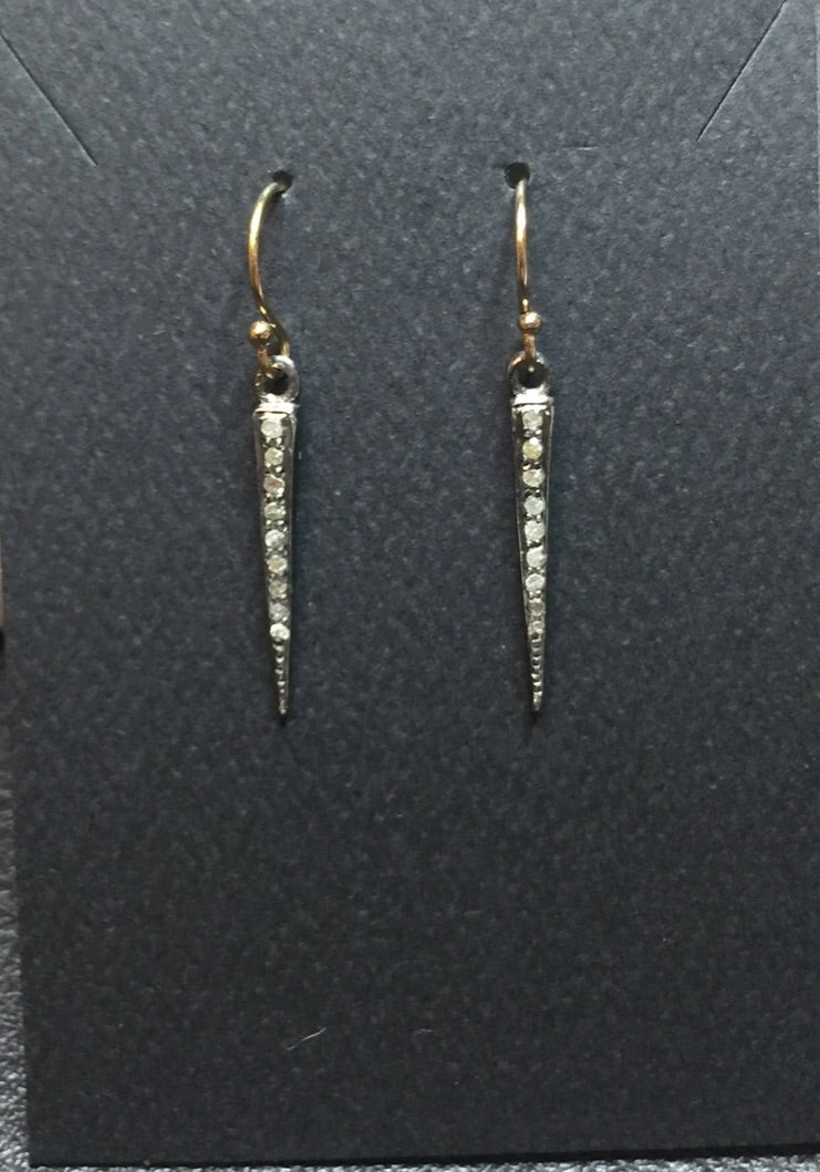 Blackened Sterling Silver Diamond Spike Earrings