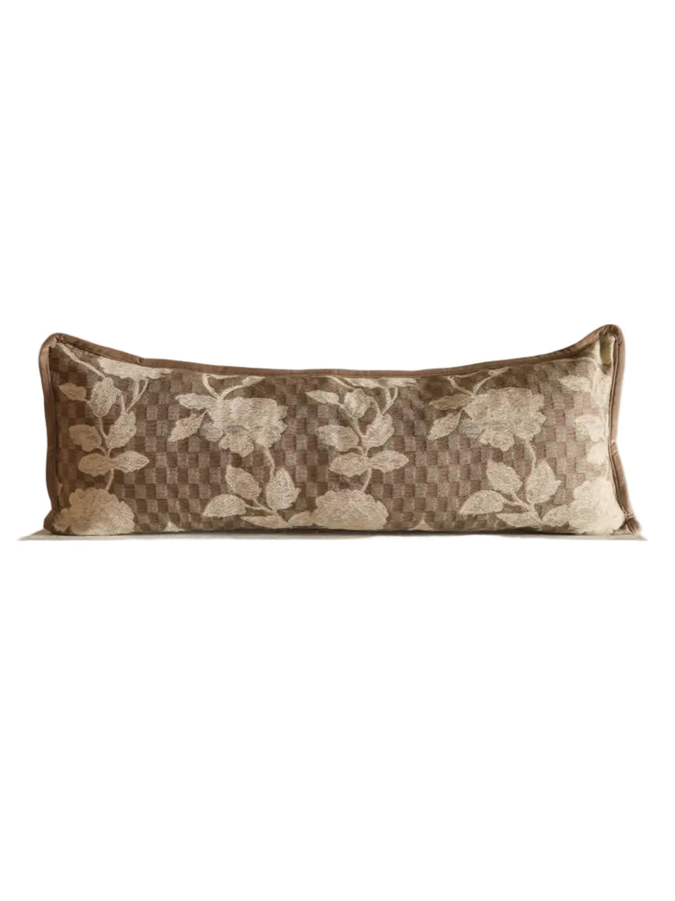 Taupe Floral Long Lumbar Pillow
