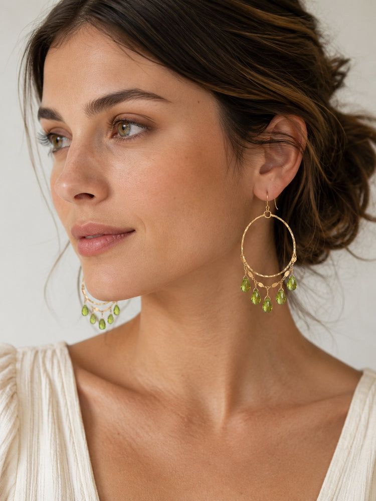 Genuine Peridot Chandelier Hoop Earrings