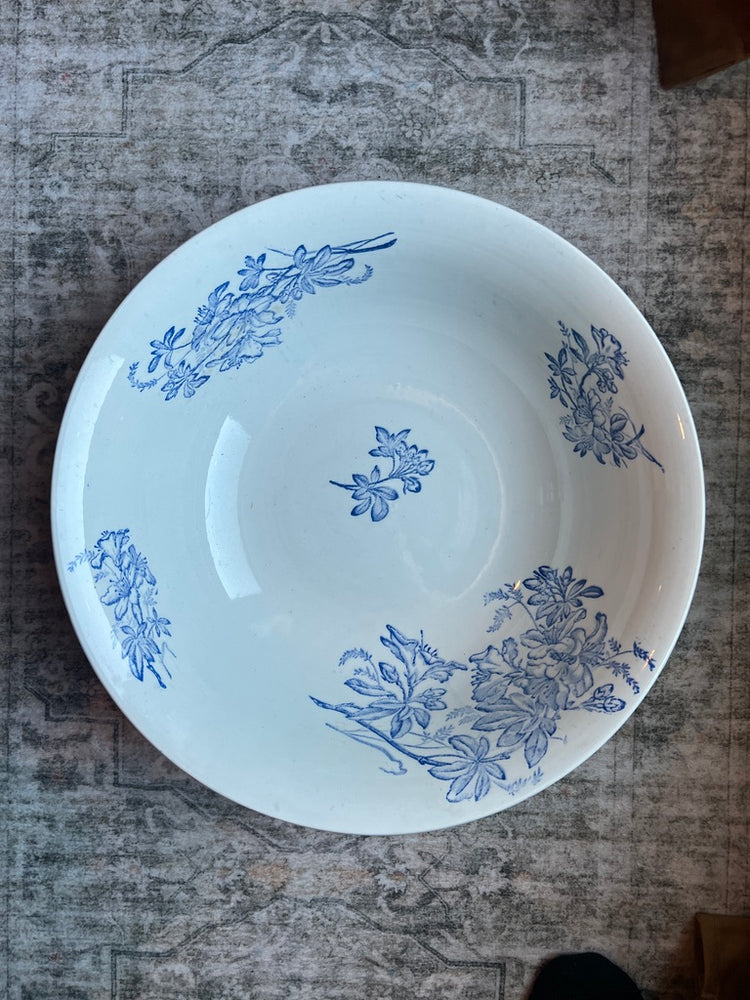 Large Vintage French Blue and White Terre de Fer Bowl